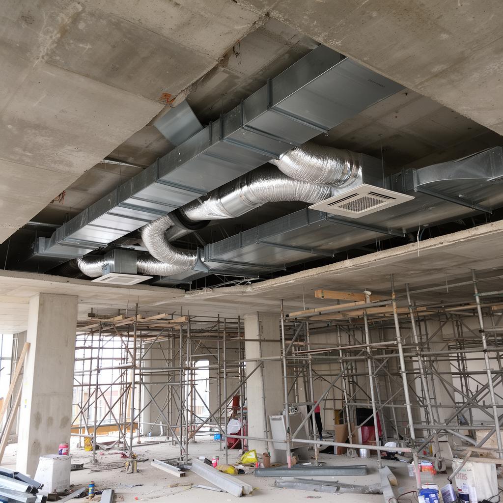 Exposed ventilation ductwork during building refurbishment